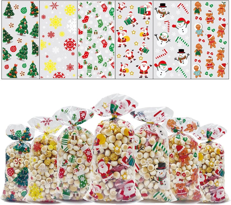ONFAON Christmas Candy Bags - 180 Treat Bags with 200 Twists for Snacks, Cookies & Candy Packing - Image 1